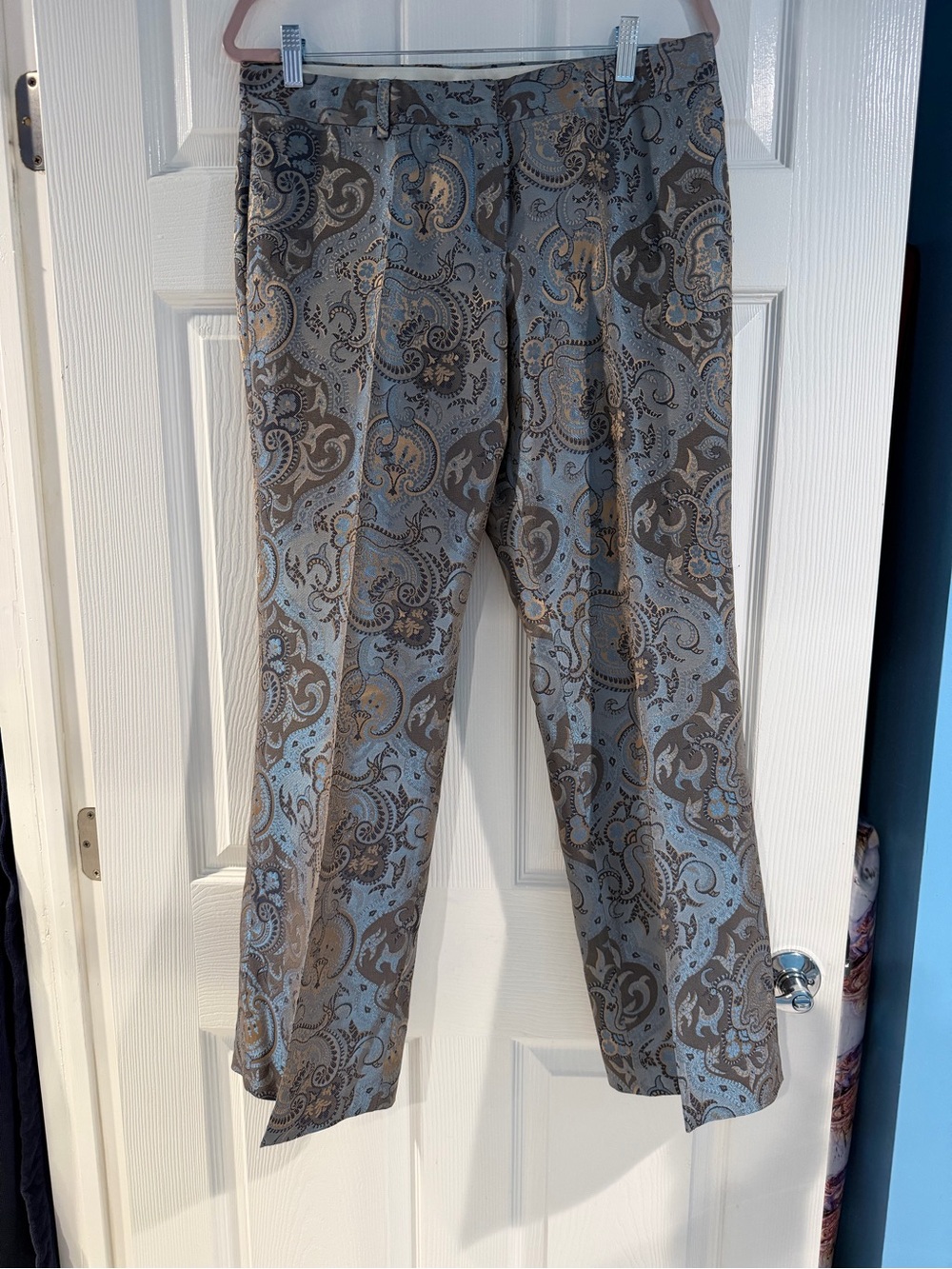 Express Women's Paisley Dress Pants in Light Blue & Brown